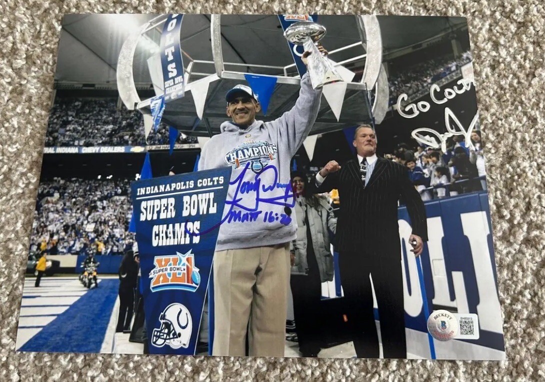 JAMES JIM IRSAY TONY DUNGY BECKETT BAS COA AUTOGRAPH SIGNED 8x10 PHOTO COLTS