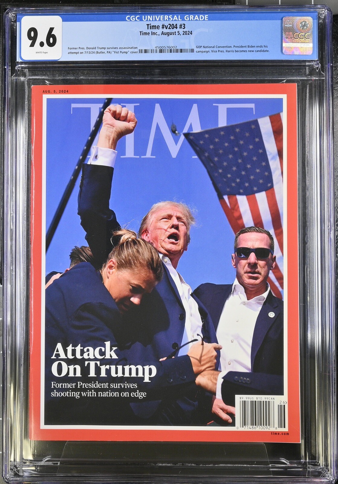 ⭐️Time Magazine CGC 9.6 Attack On Trump Donald Trump Fist Pump August 5 2024 8/5