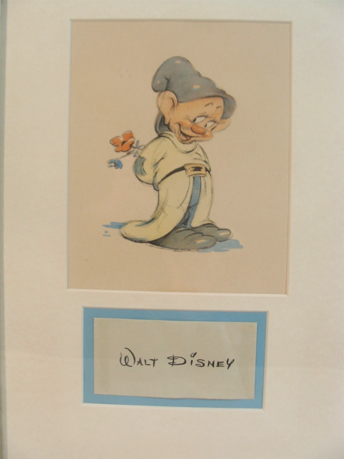 Original Signed Walt Disney Snow White's Dopey Lithograph