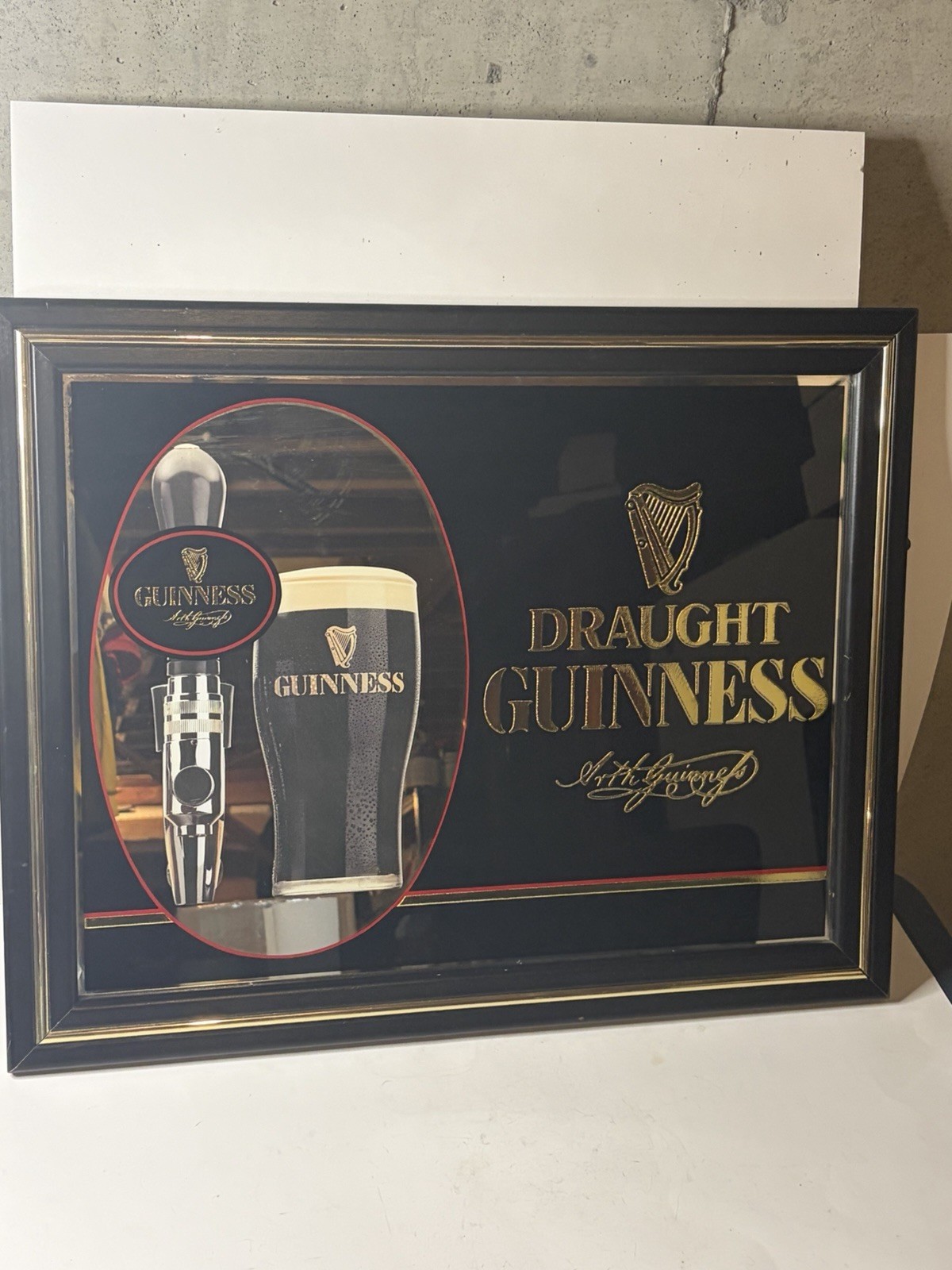 Vintage Guinness Draught Glass Bar Mirror With Arthur Guinness Signature RARE