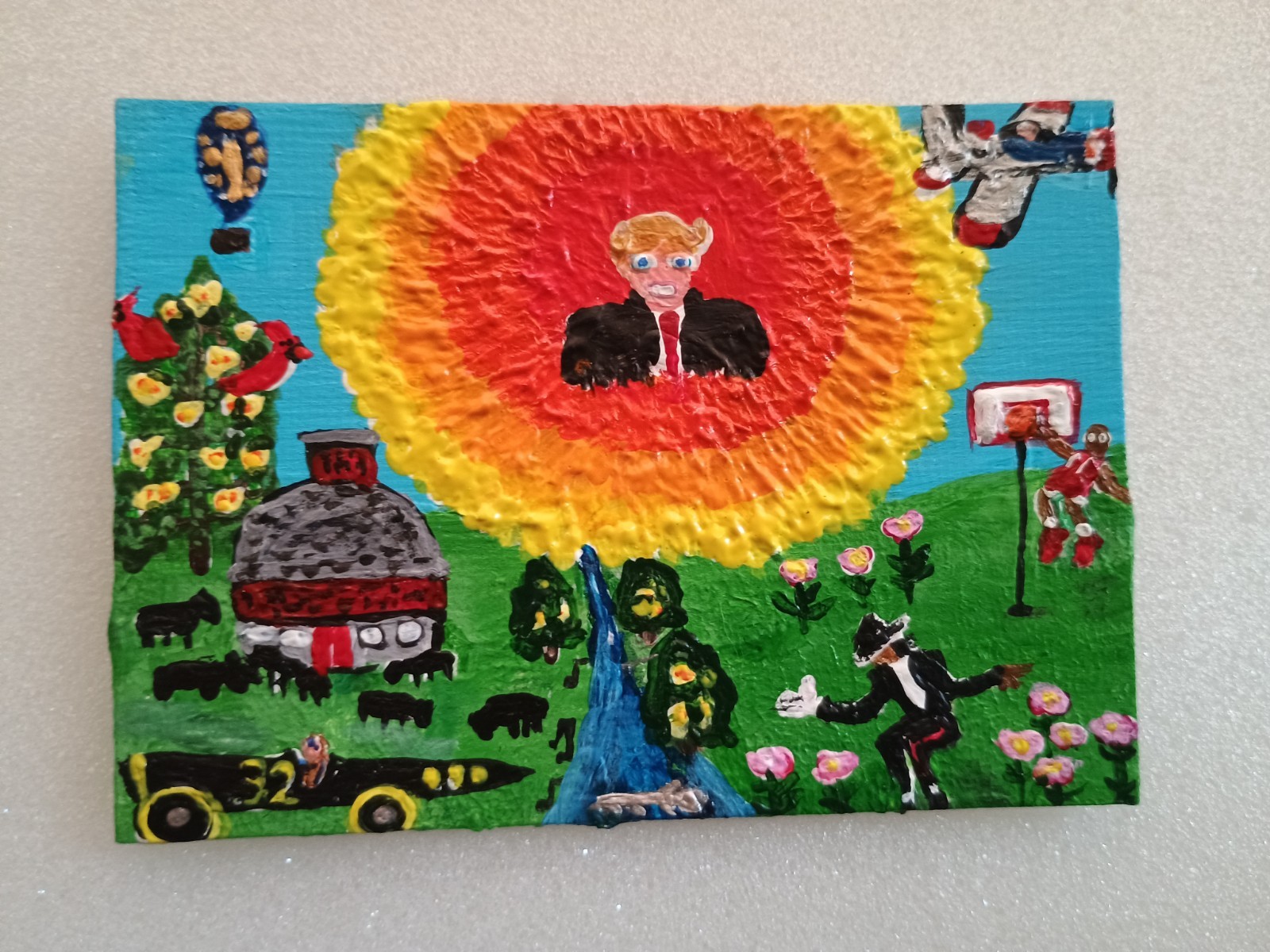 TRUMP Indiana PAINTING art TRADING CARD ACEO Barn Michael Jackson BIRD Airplane