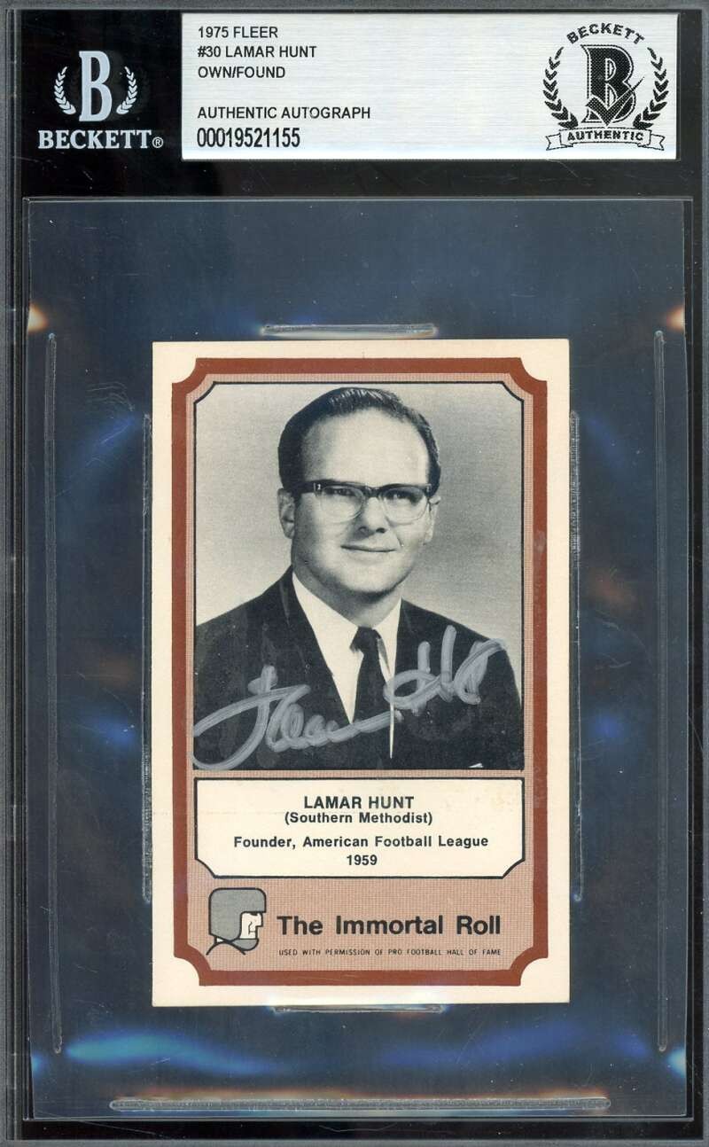 Lamar Hunt Beckett BAS Signed 1975 Fleer Immortal Roll Autograph Chiefs