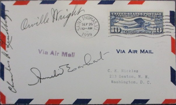 1929 Airmail Envelope Signed by Amelia Earhart, Orville Wright & Charles Lindber