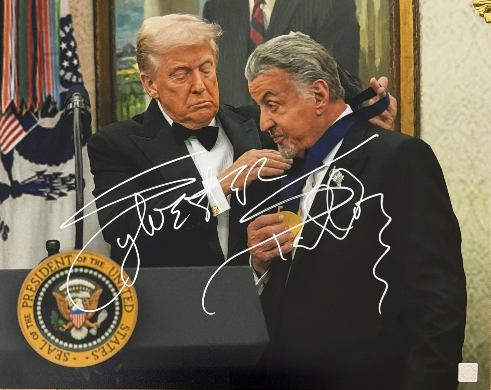 Sylvester Stallone Autographed 16x20  Photo w/ President Donald Trump ASI Proof