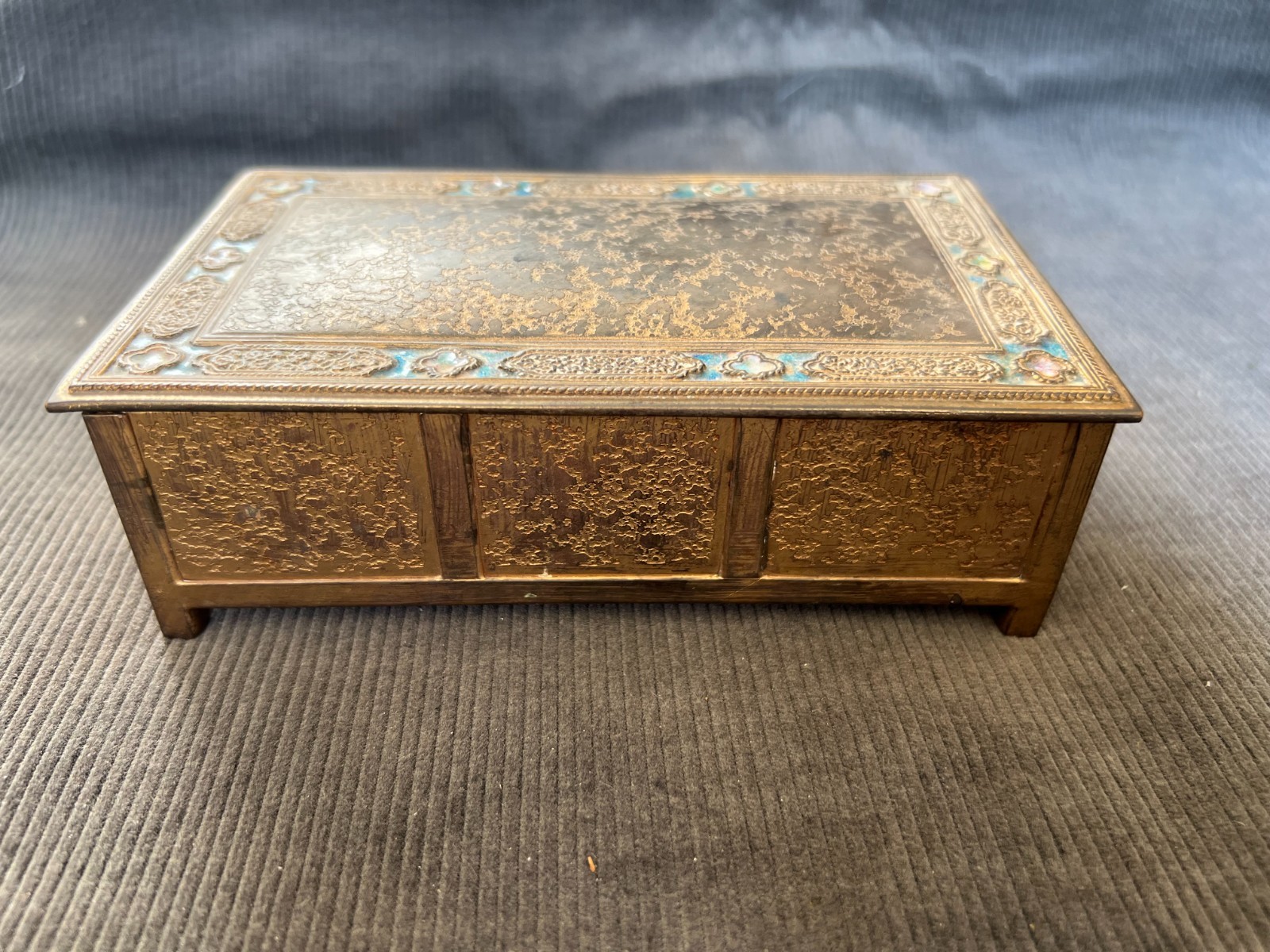 Vintage Louis C. Tiffany Furnaces Enamel Hinged Footed Box, Signed