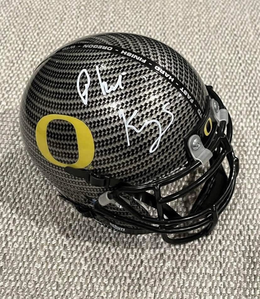 Phil Knight Signed Oregon Ducks Schutt Mini Football Helmet BAS Carbon Look