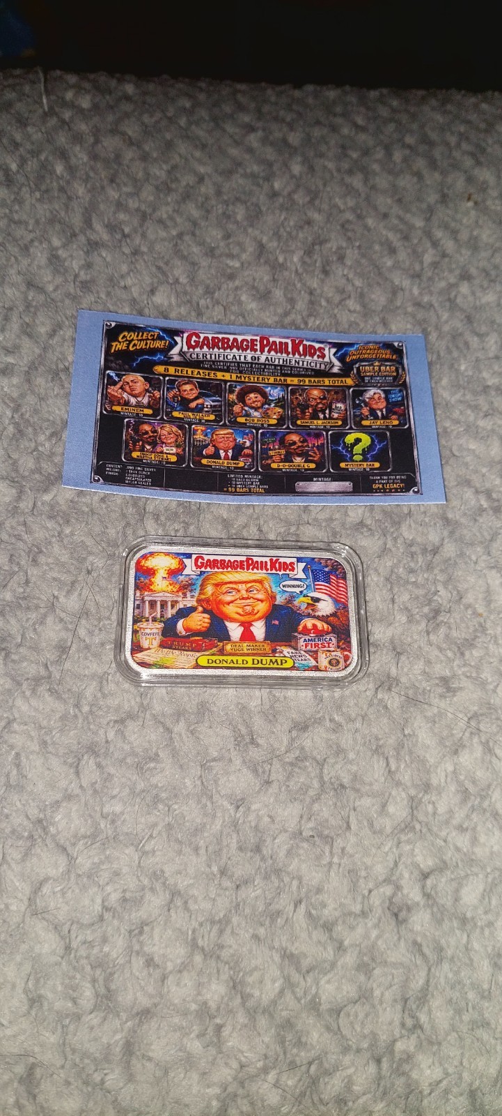 Garbage Pail Kids GPK trump Art Bar .999 Only 10  COA